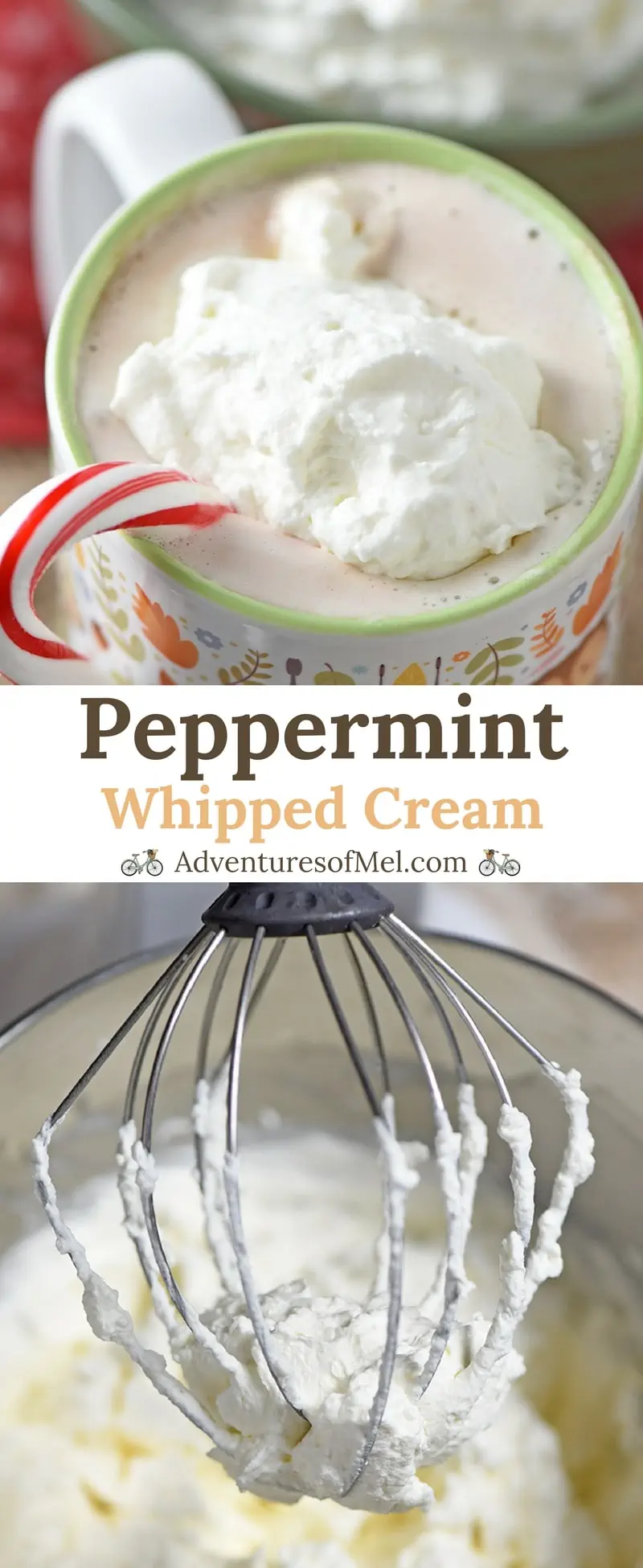 Peppermint Whipped Cream you can make in 5 minutes. Creamy delicious dessert topping or add a dollop to your hot chocolate for a minty treat!