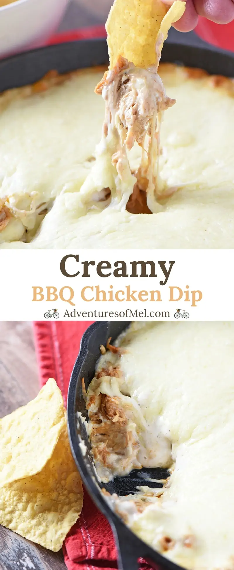 BBQ Chicken Dip, made with cream cheese, is an easy appetizer recipe. Pair it with tortilla chips for a delicious snack your friends and family will love!
