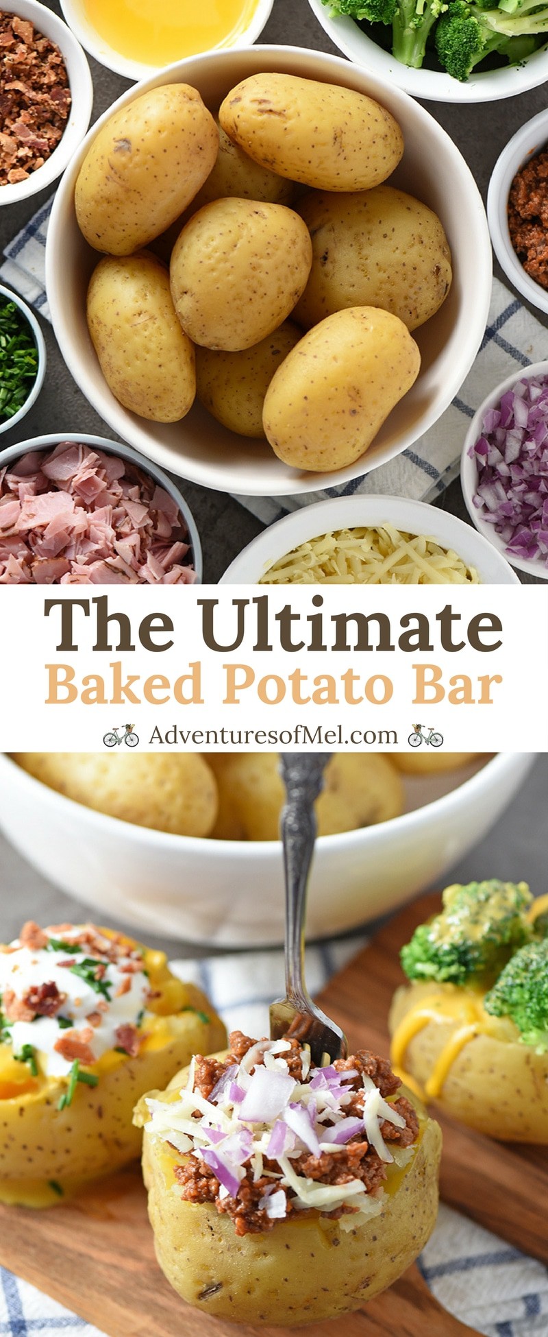 Baked Potato Bar ideas for your next party, family get together, or potluck. There's nothing quite like a baked potato loaded with delicious toppings. Get creative and have a little fun choosing all the fixings for your own baked potato buffet.