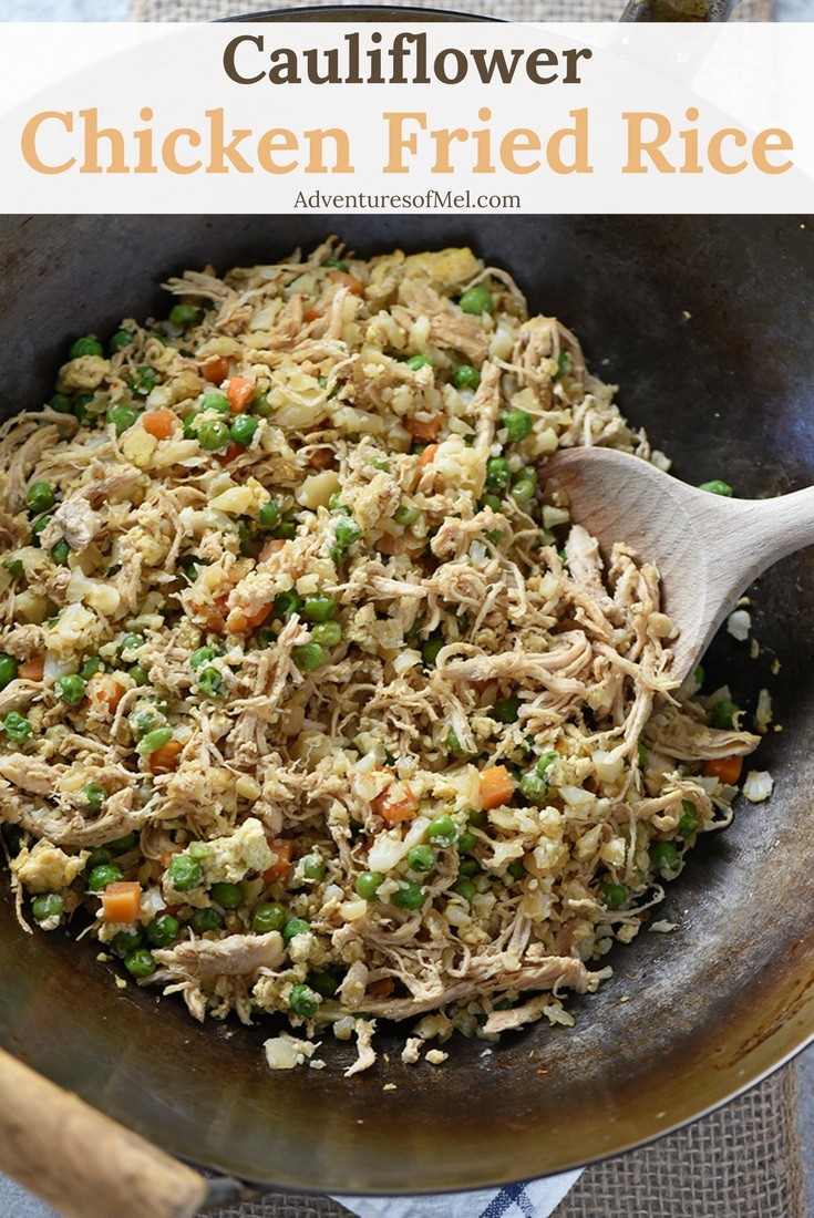 Cauliflower Chicken Fried Rice is a healthier, lower carb version of your favorite takeout food. Made with cauliflower, chicken, eggs, and veggies, it’s a delicious dinner idea your friends and family will love!