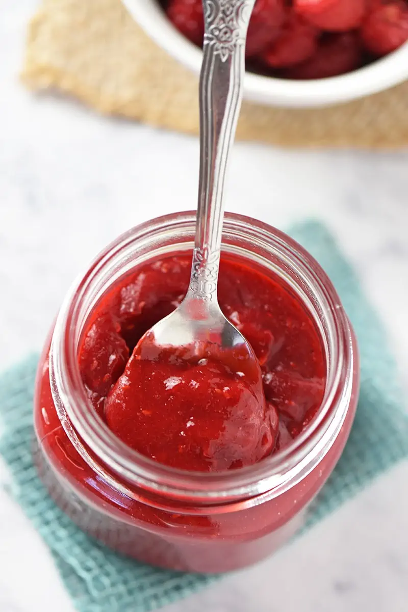 Homemade Raspberry Sauce on a Spoon