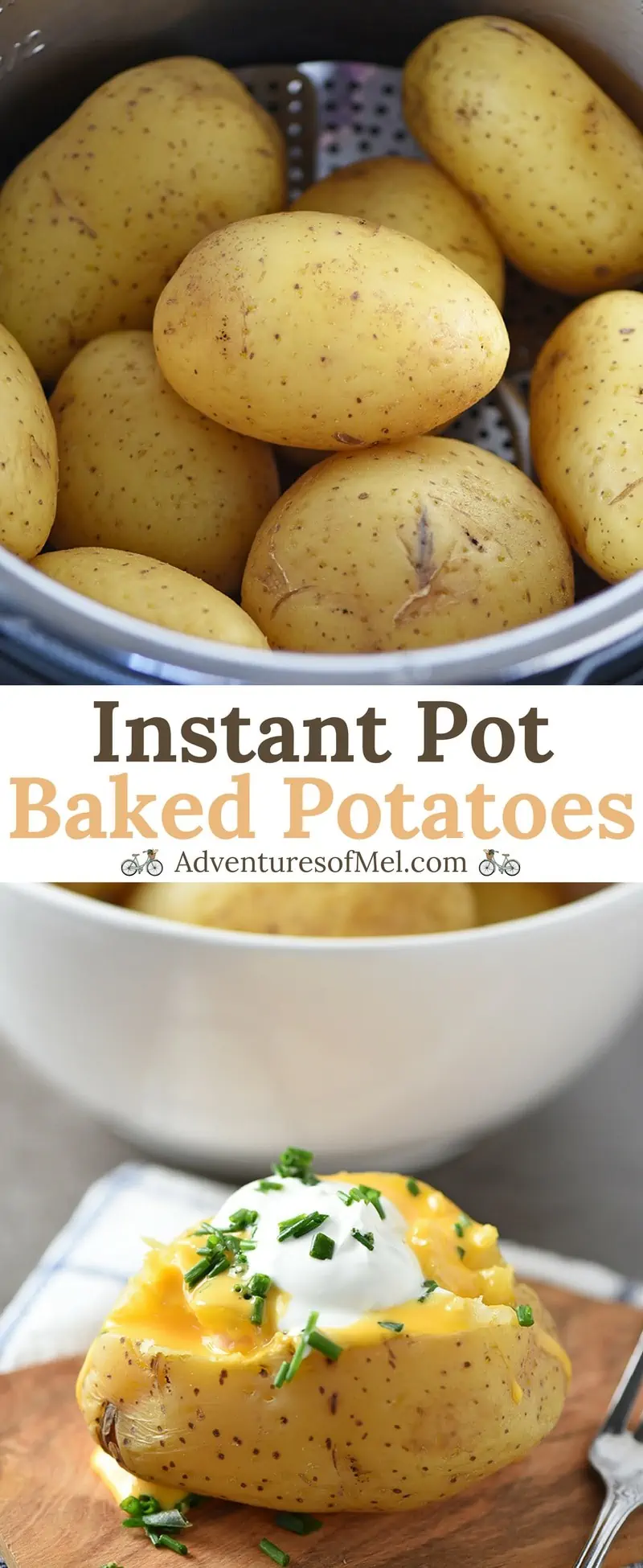 Instant Pot Baked Potatoes are so easy to make, pressure cooked in less than 10 minutes. Tender and delicious, they're a family favorite dinner side.