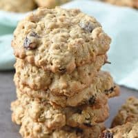 Oatmeal Raisin Cookies have the perfect crispy outer edge and thick, chewy middle. Scrumptious old fashioned cookie recipe with cinnamon and raisins. They remind me of Grandma’s oatmeal cookies.