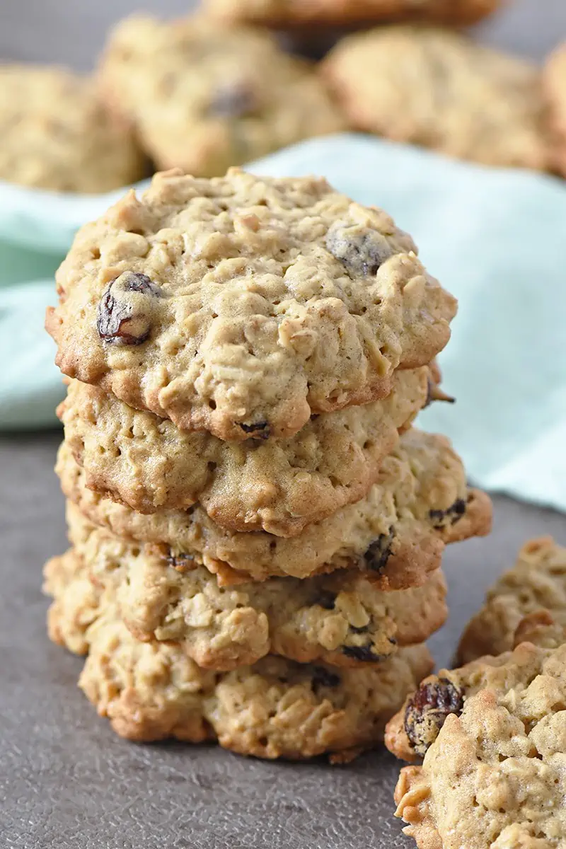 Oatmeal Raisin Cookies have the perfect crispy outer edge and thick, chewy middle. Scrumptious old fashioned cookie recipe with cinnamon and raisins. They remind me of Grandma’s oatmeal cookies.