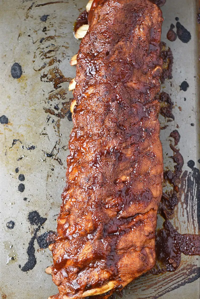Broiled BBQ Baby Back Ribs on a Cookie Sheet