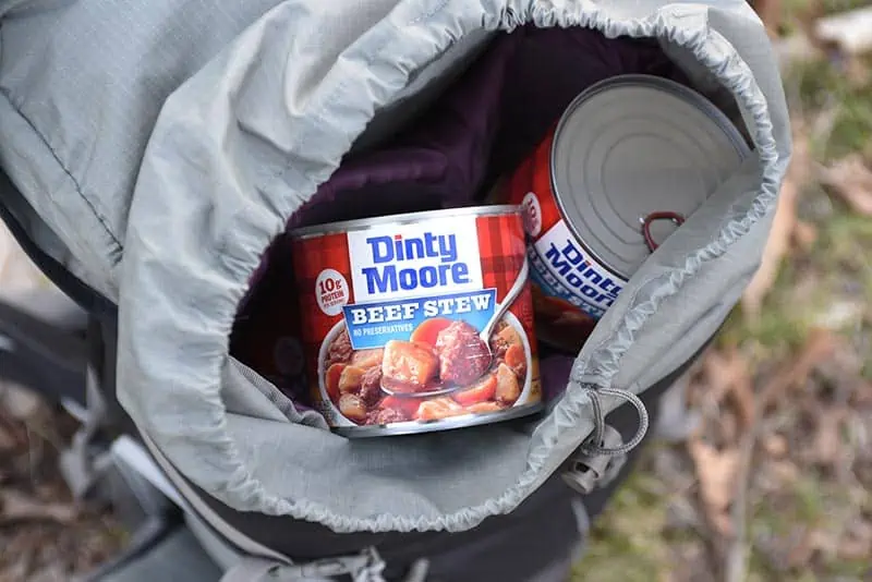 delicious camping food like DINTY MOORE® Beef Stew in a backpack