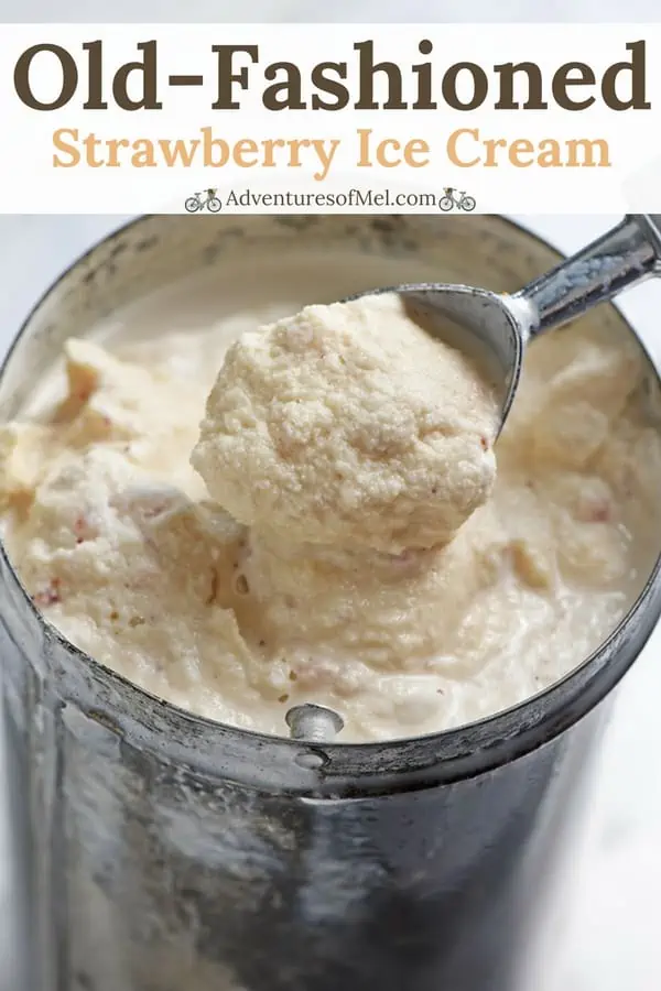 strawberry homemade ice cream recipe with scoop of ice cream
