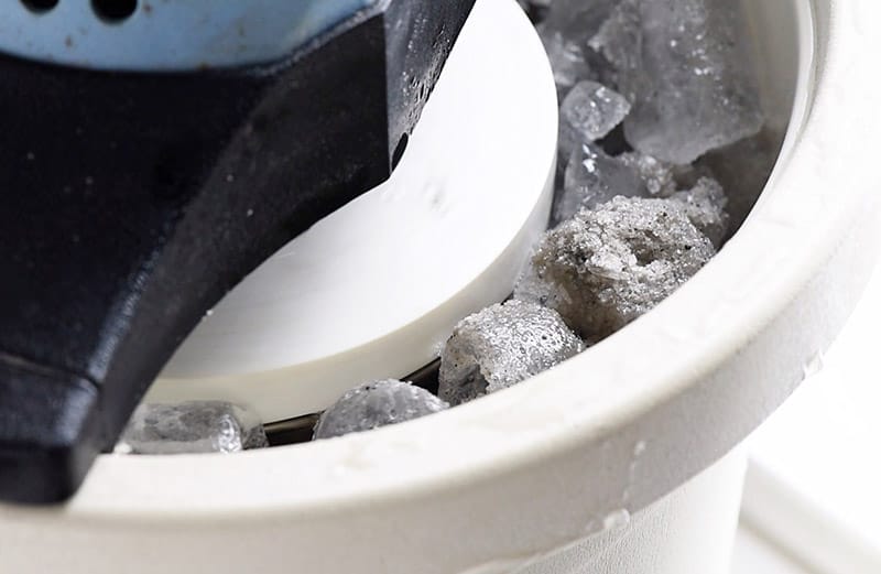 ice and rock salt in ice cream maker for homemade ice cream recipe