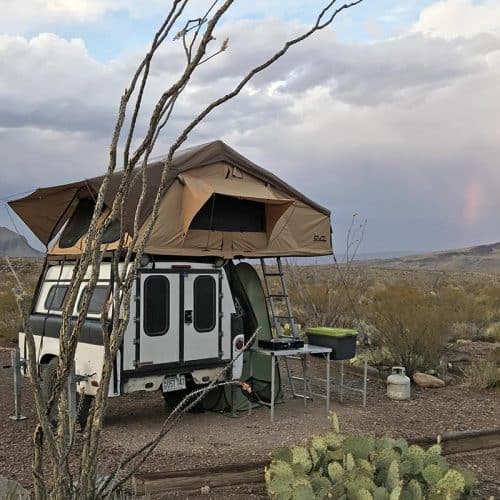 rooftop tent and camp trailer backcountry camping in Big Bend National Park