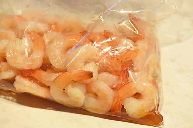 soak shrimp in grilled shrimp marinade in gallon bag