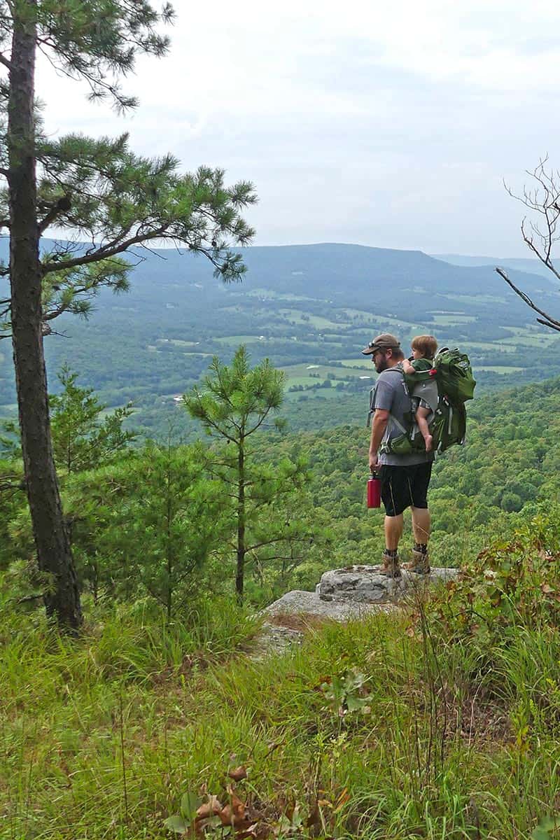 hiking with a baby in the Osprey Poco AG Premium baby hiking carrier at Sam's Throne in Arkansas