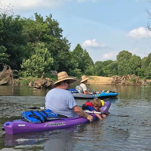 kayaking with kids on the illinois River in a Sun Dolphin kayak