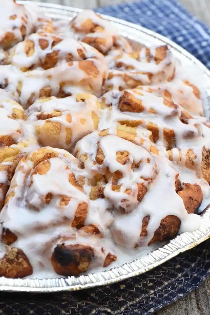 Dutch oven cinnamon rolls made with Pioneer mix