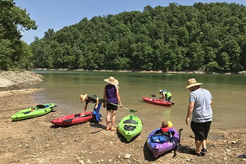 launching kayaks off Van Hollow Road on Beaver Lake in Northwest Arkansas