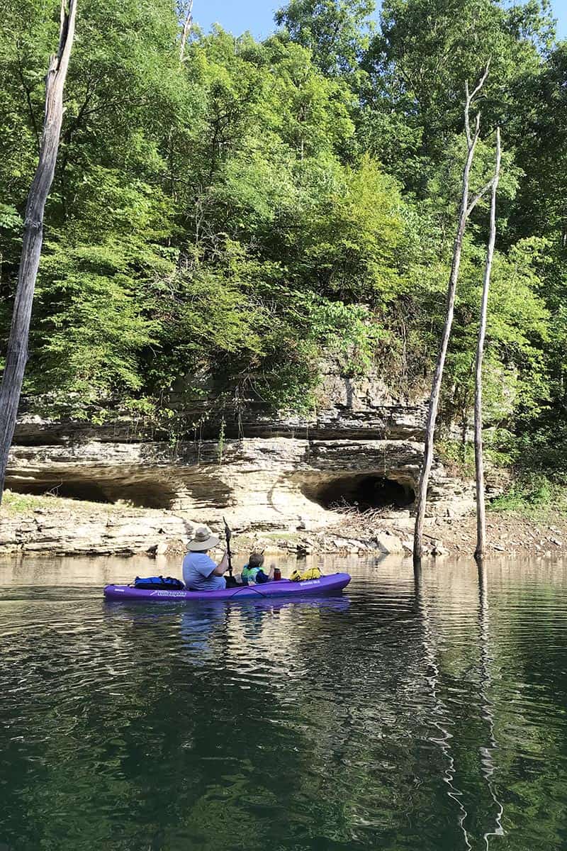 exploring Arkansas caves from a kayak on Beaver Lake in Hobbs State Park