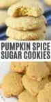 double image of pumpkin spice sugar cookies, stack of cookies and pile of cookies on white plate