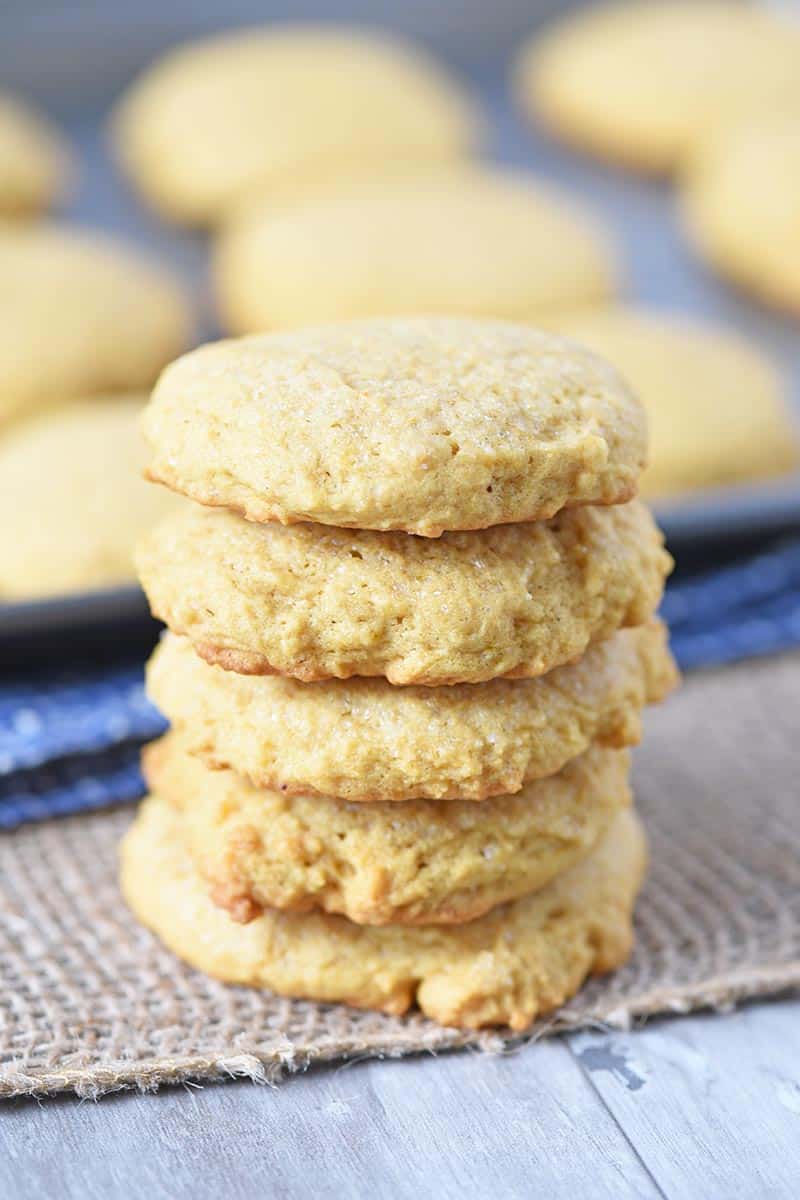 stack of pumpkin sugar cookies, ready to eat