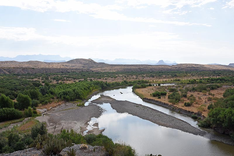 view of Big Bend National Park, the Rio Grande River, and Mexico, from on top of Santa Elena Canyon Trail
