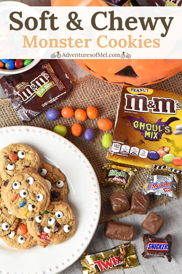 Chewy monster cookies recipe made with M&M's candies and SNICKERS candies