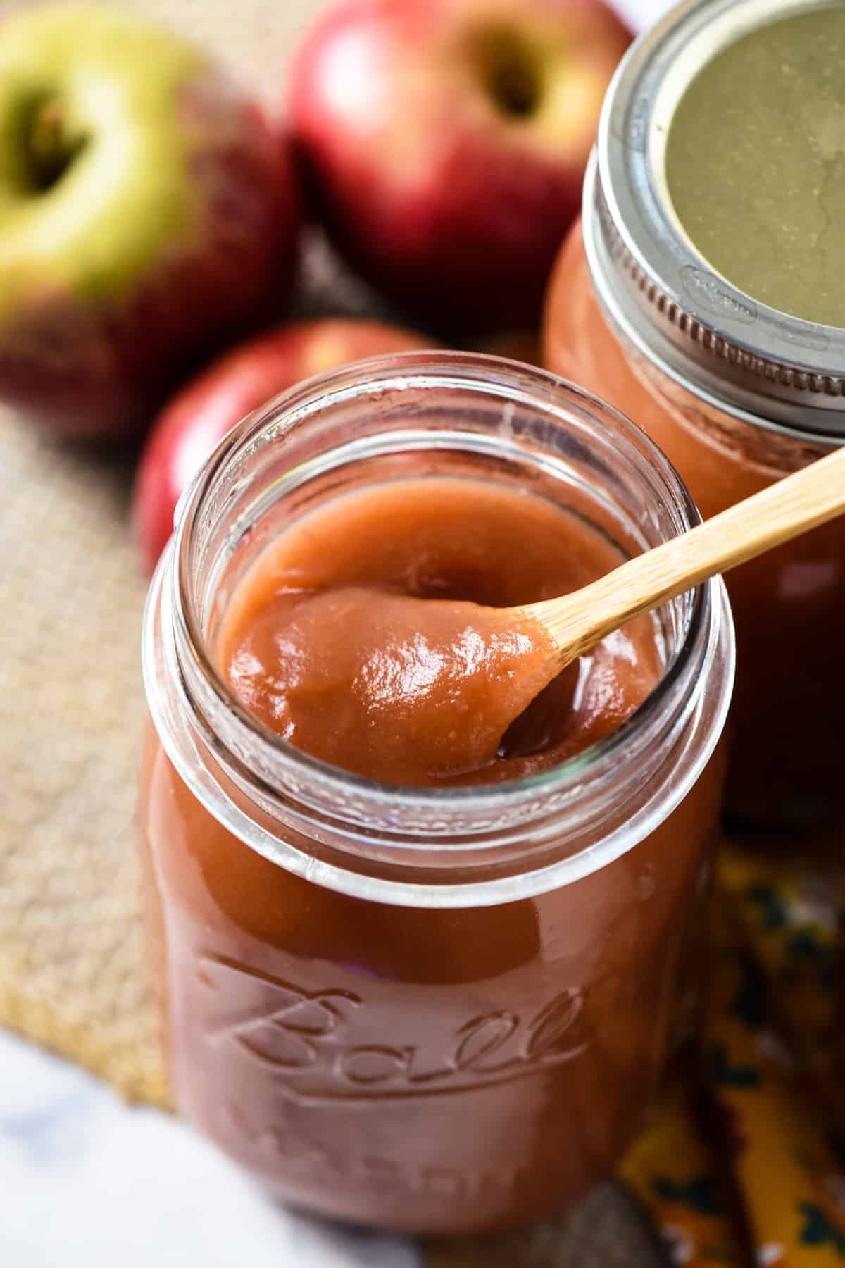 homemade Instant Pot applesauce in a Ball canning jar