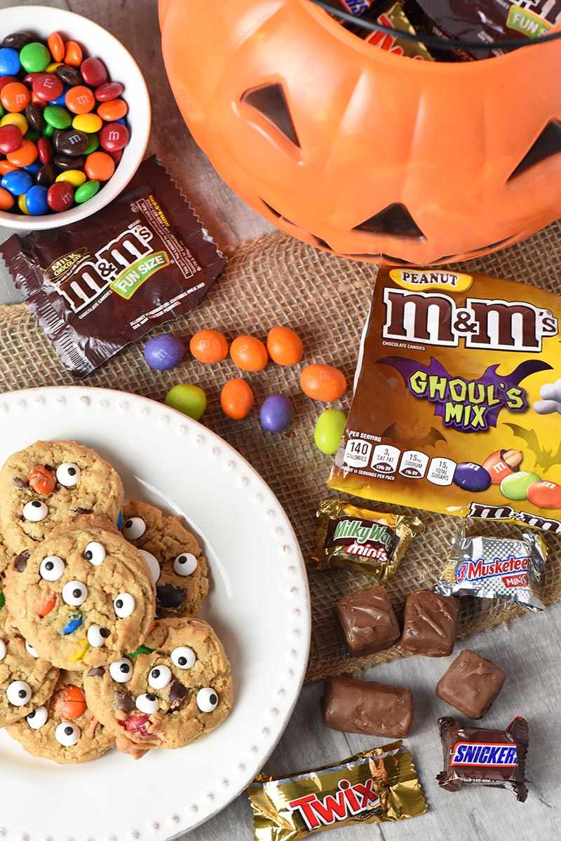 monster cookies recipe made with Mars Seasonal Halloween Candies like M&M'S and SNICKERS