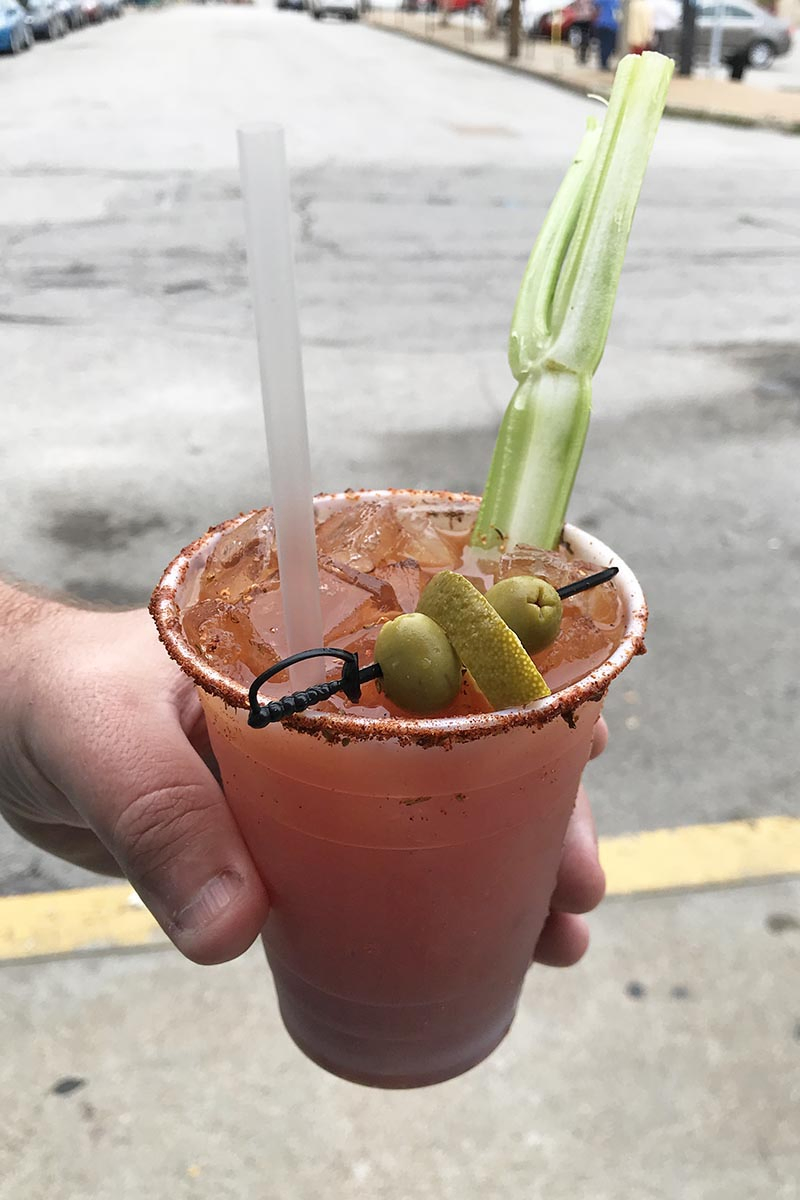 bloody Mary drink from Norton's Cajun Corner in Soulard Market when you can experience must try St. Louis foods