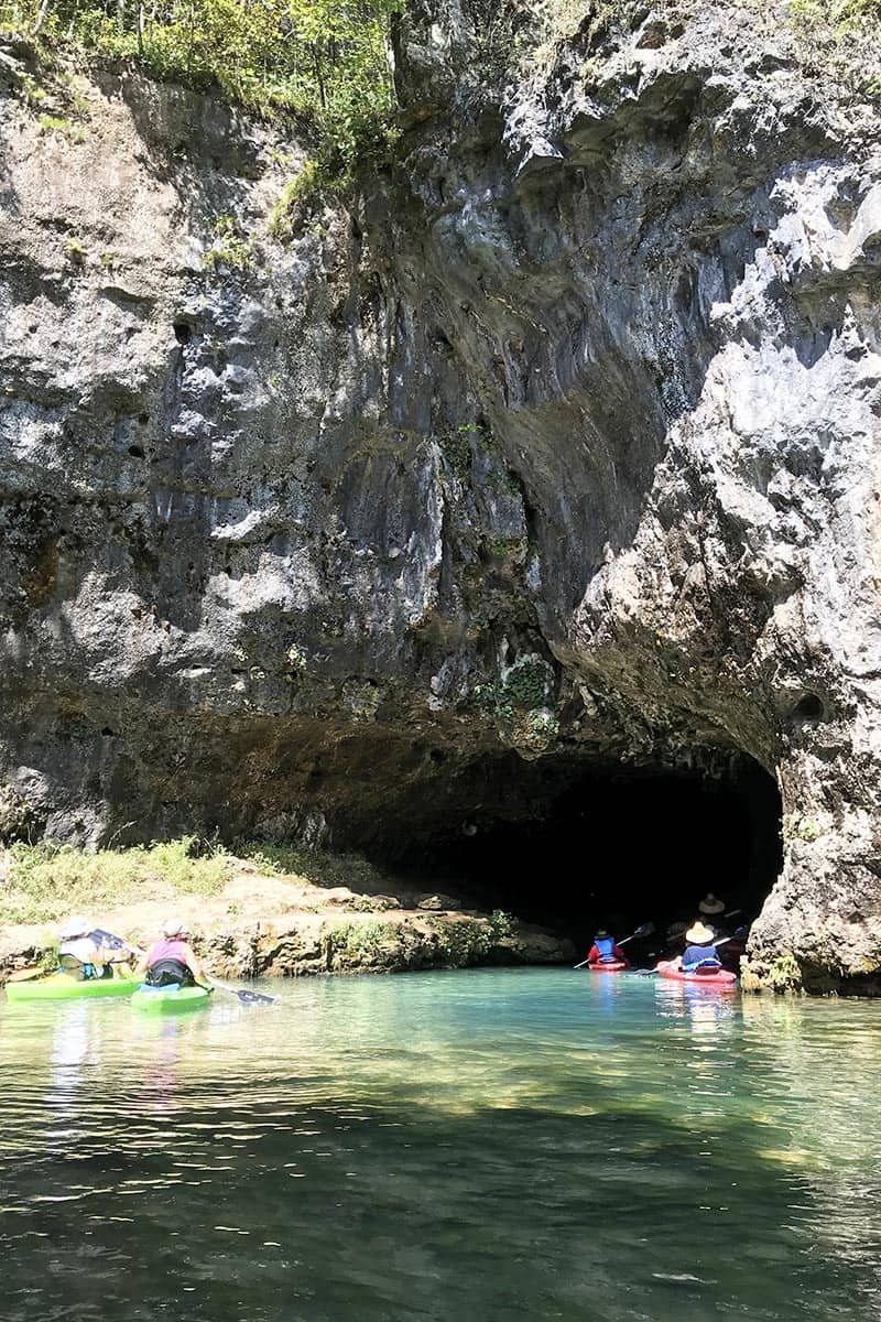 kayaking into Cave Spring on the Current River