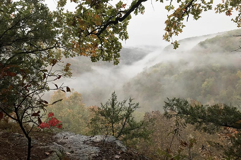 fall hiking to Hawksbill Crag or Whitaker Point in the Natural State, autumn view of the Buffalo National River Wilderness and Ozark National Forest