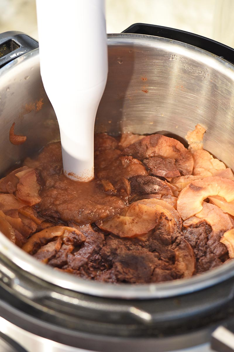 immersion blender mixing cinnamon applesauce in Instant Pot