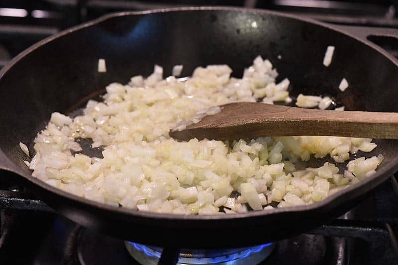 sauteeing onions and garlic for making sloppy joes