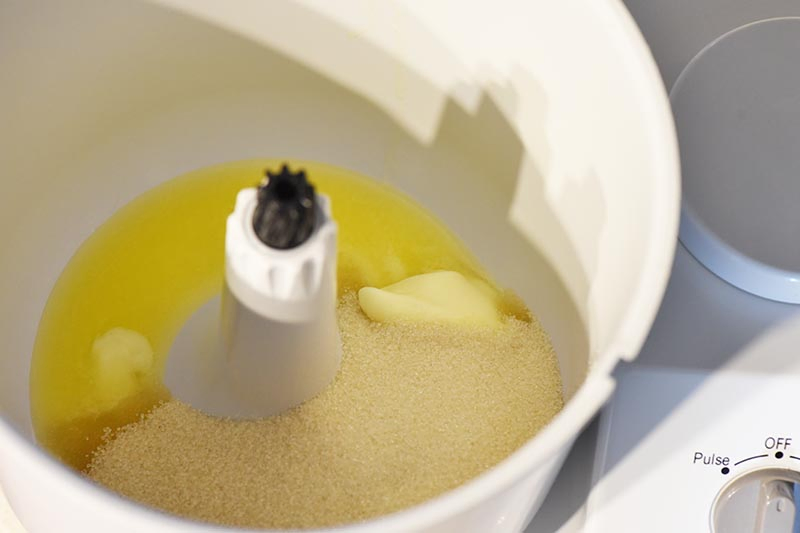 mixing butter and sugar for pumpkin bread recipe in WonderMix kitchen mixer