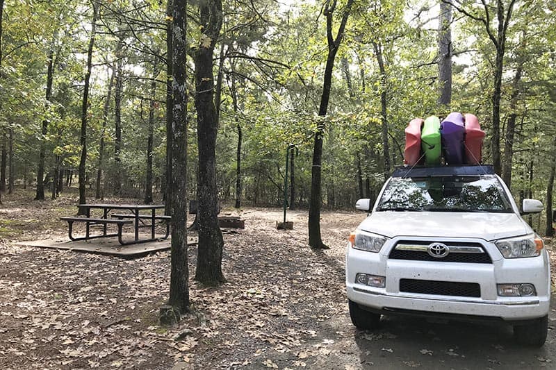 backing into our campsite at Petit Jean State Park campground
