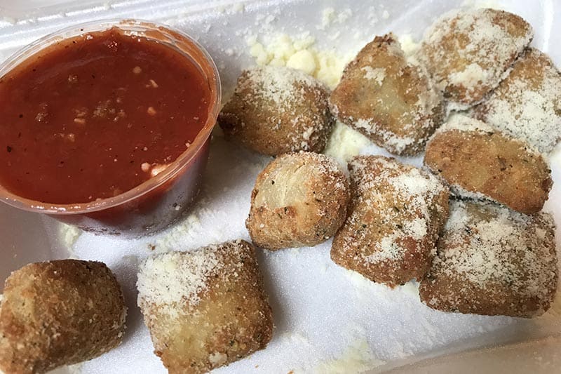 another St. Louis foods staple, toasted ravioli with marinara sauce, from Mama Toscano's