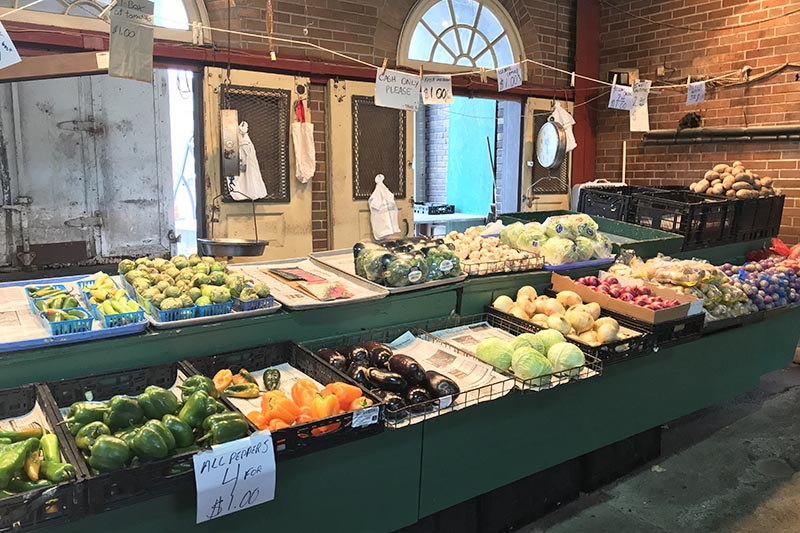 vegetable stall at Soulard Market, historic St. Louis Farmer's Market