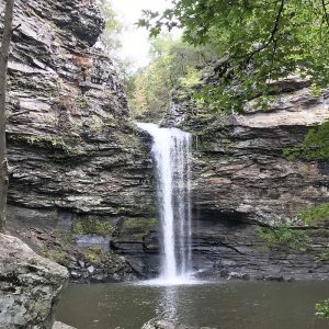 hiking Cedar Falls Trail to Cedar Falls in Petit Jean State Park, beautiful Arkansas waterfall