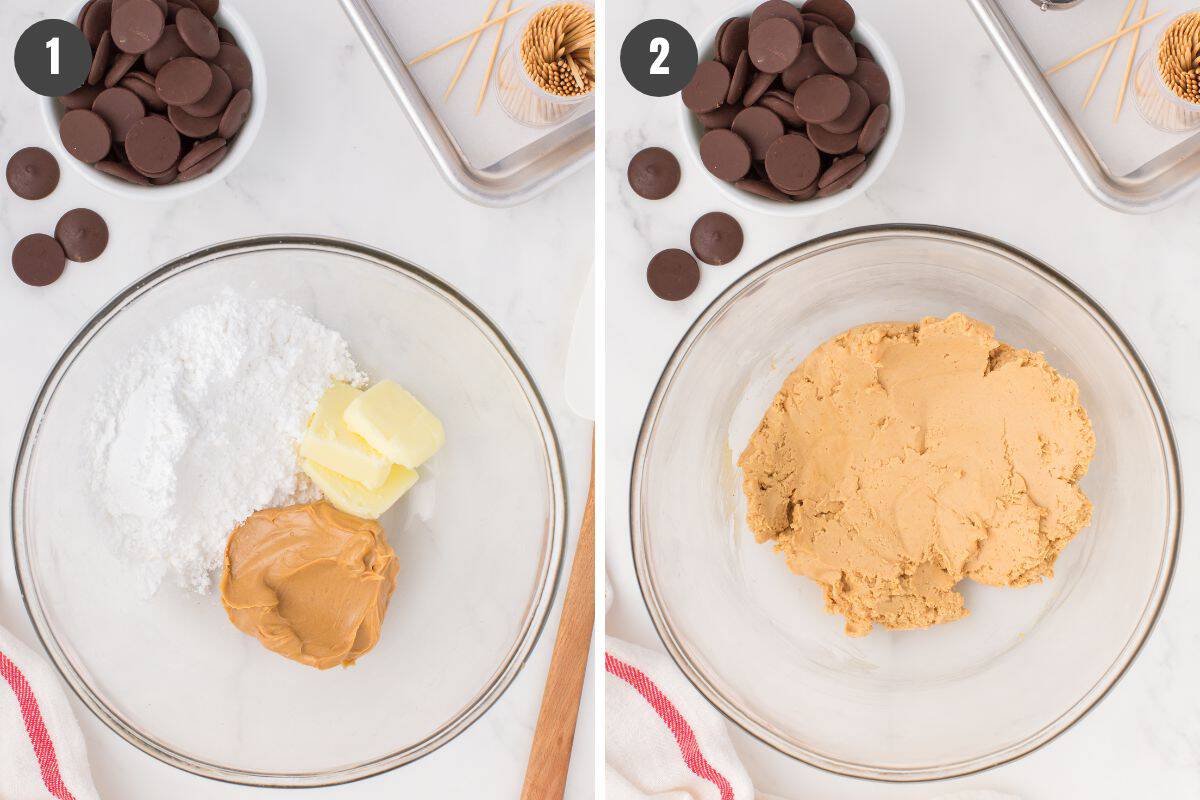 2-step instructions photo showing how to make easy buckeye recipe