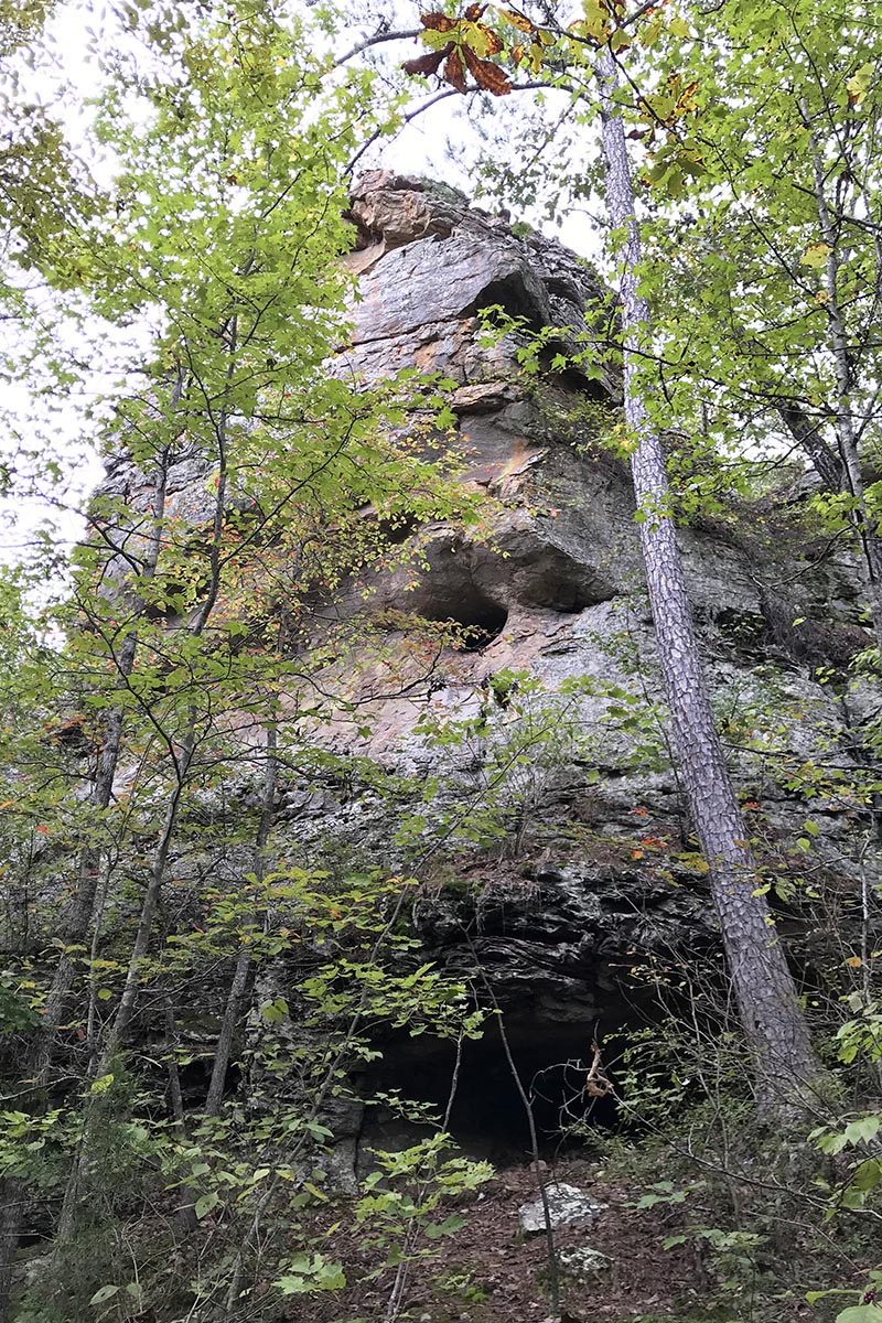 bluff with little caves on Seven Hollows Trail in Petit Jean State Park
