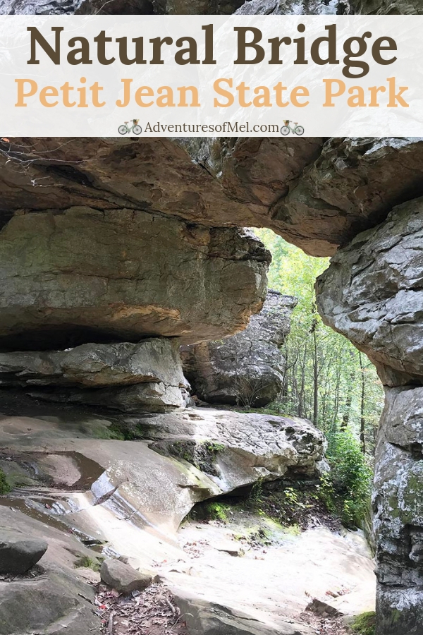 hiking to the natural bridge on seven hollows trail in petit jean state park in the natural state