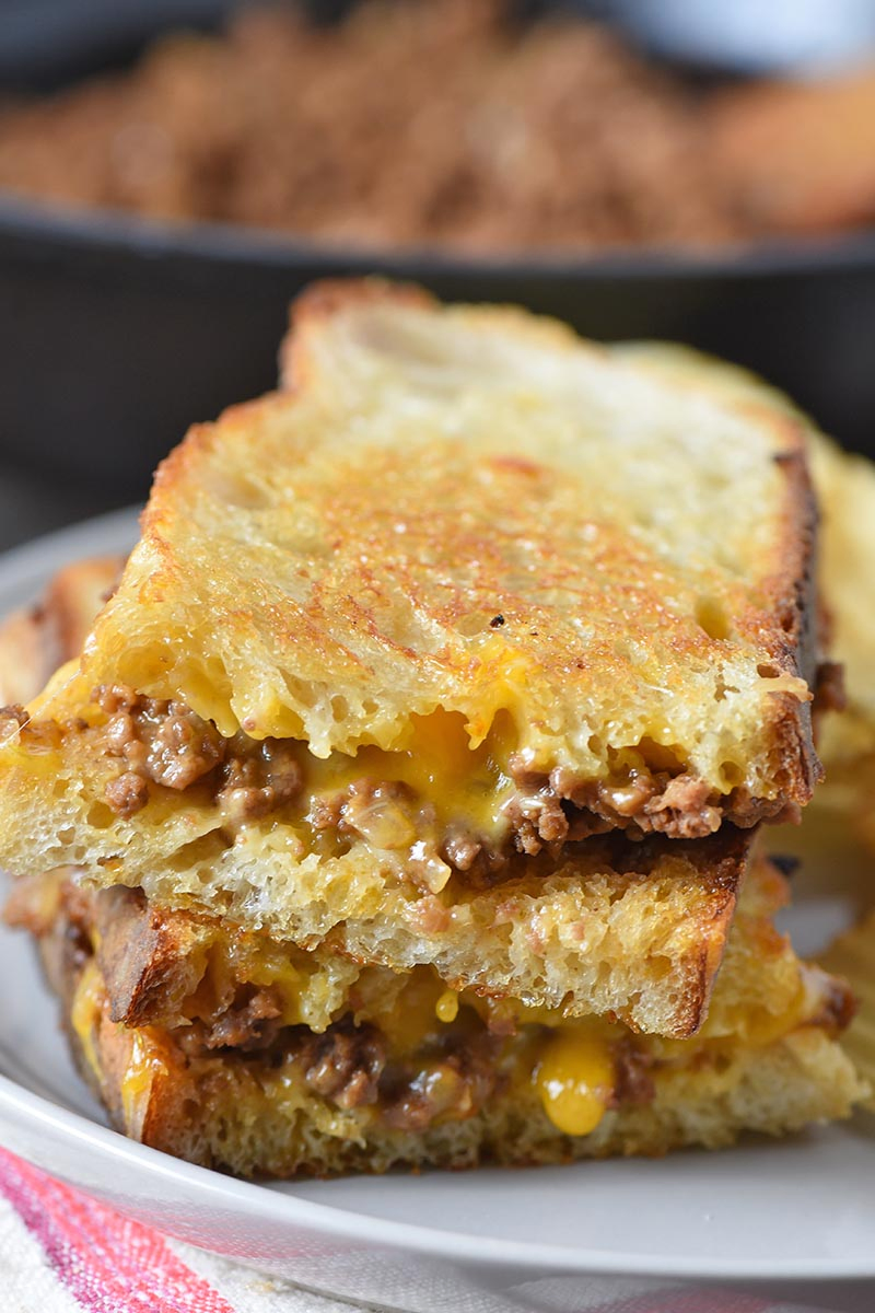 sourdough grilled cheese sloppy joes on gray plate