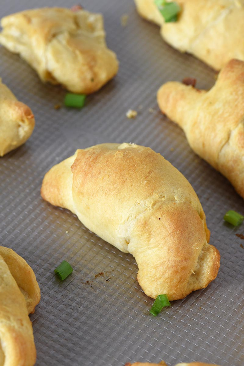 stuffed crescent rolls made with leftover ham, cheese, and stuffing