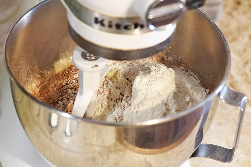mixing ingredients with KitchenAid mixer for crinkles
