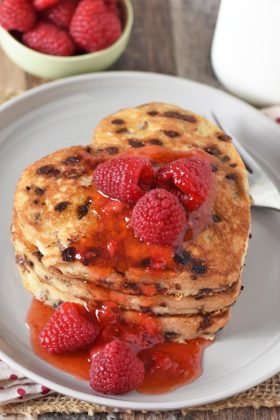 Heart Shaped Chocolate Chip Pancakes