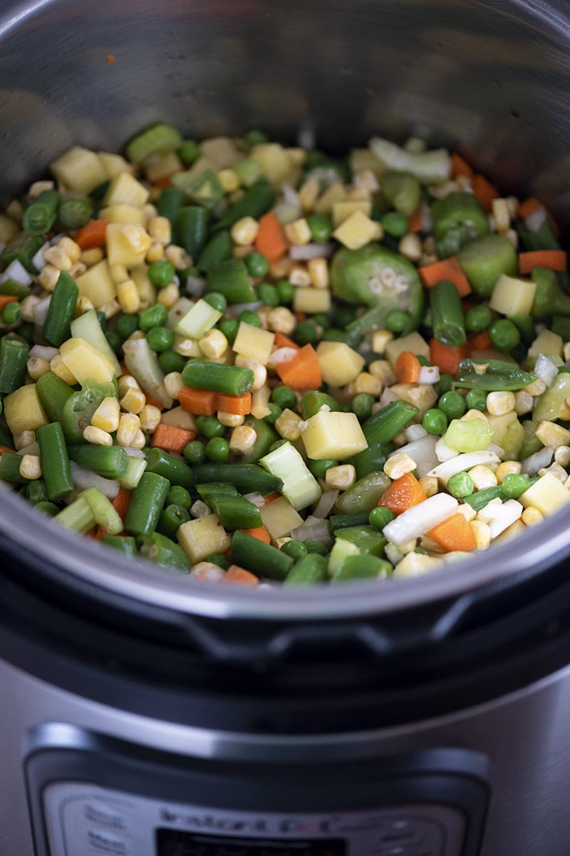 fresh and frozen veggies for vegetable soup in Instant Pot pressure cooker