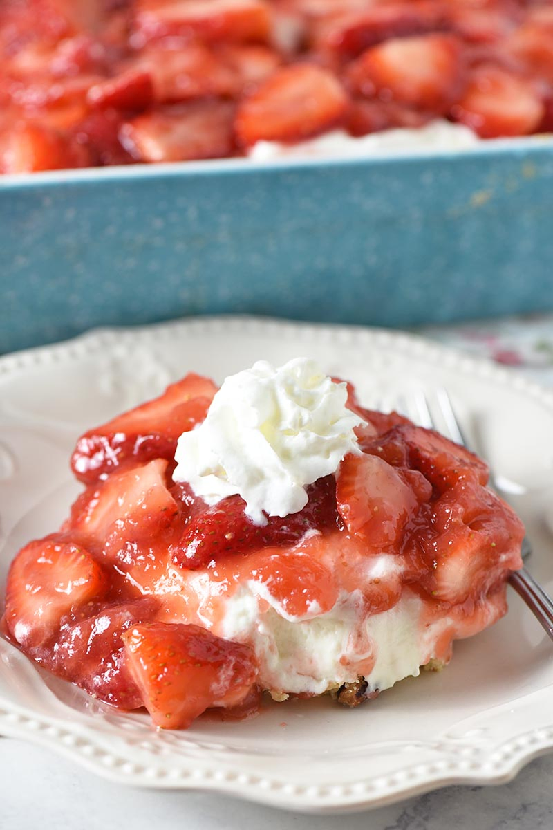 slice of strawberry delight on white plate