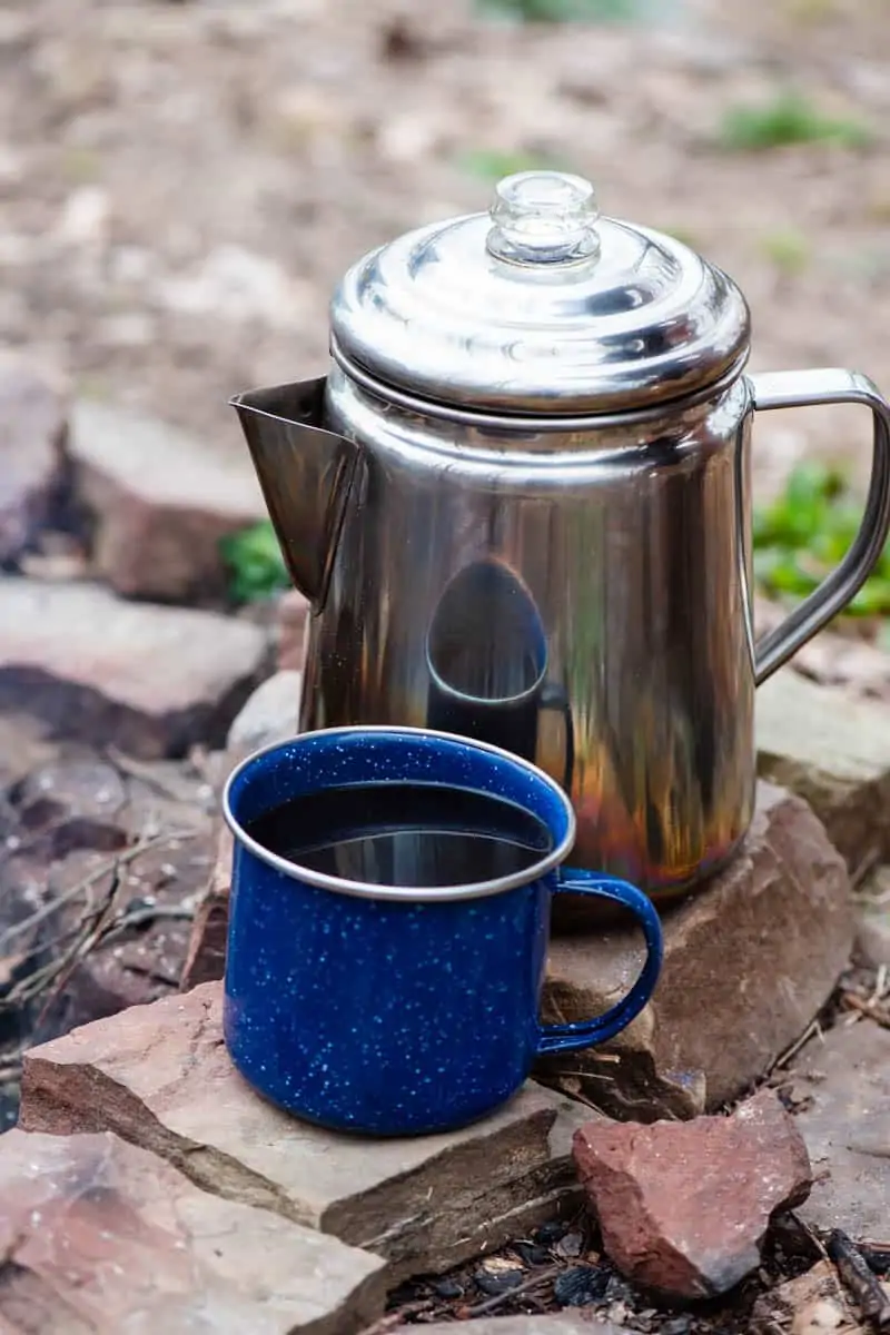 coffee percolator with coffee mug for camping cookware