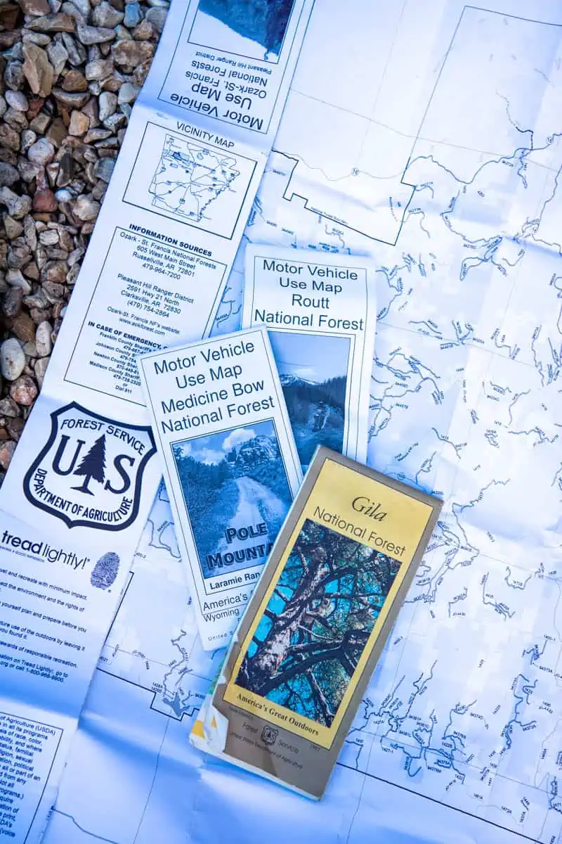 motor vehicle use maps on rocks, perfect for finding back roads, Forest Service roads, and free camping in the USA