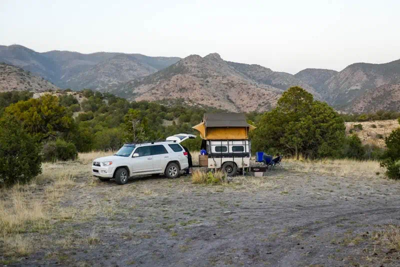 4Runner with rooftop tent dispersed camping in the mountains of New Mexico, USA