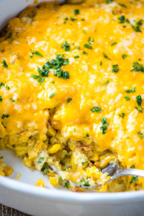 Jiffy Corn Casserole with Cream Cheese and Bacon