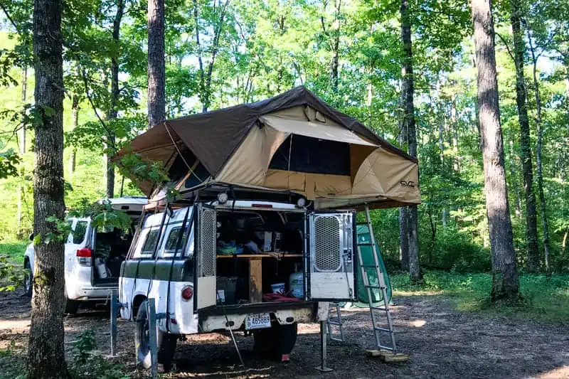dispersed camping Ozark National Forest in Arkansas with rooftop tent