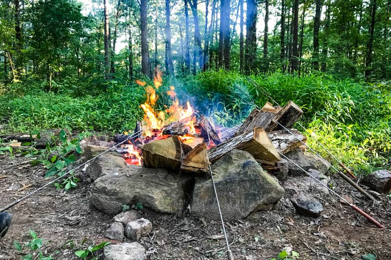 roasting sticks with campfire in Ozark National Forest